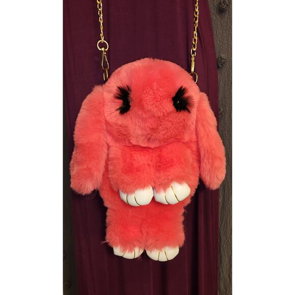 BUNNY RABBIT Bag Backpack Teddy Bear Plush Pink Convertible Fun Furry Animal - Picture 3 of 7